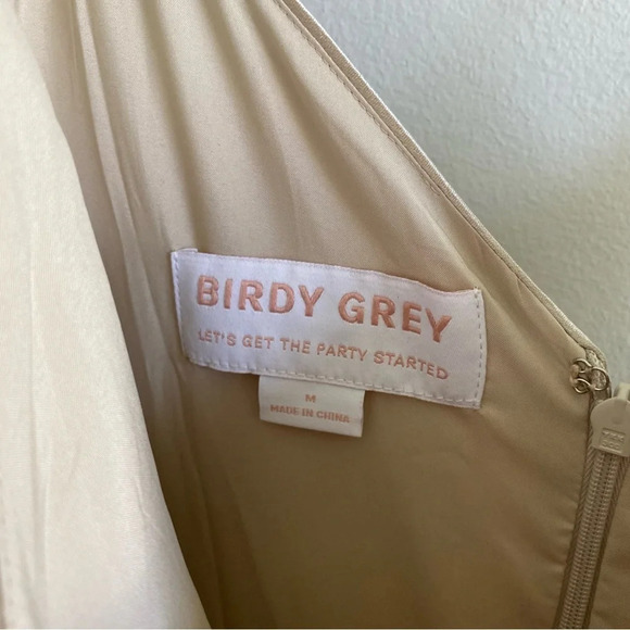 BIRDY Grey Satin-Look Champagne Maxi Slip Dress with Slit Size M - Picture 7 of 17